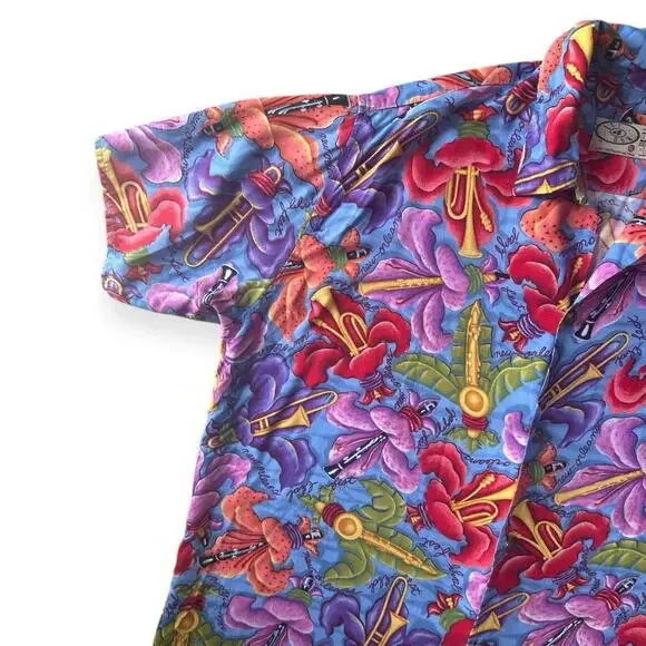 Vintage Bayou Wear Jazz Fest New Orleans Colorful Button Down Shirt size XL